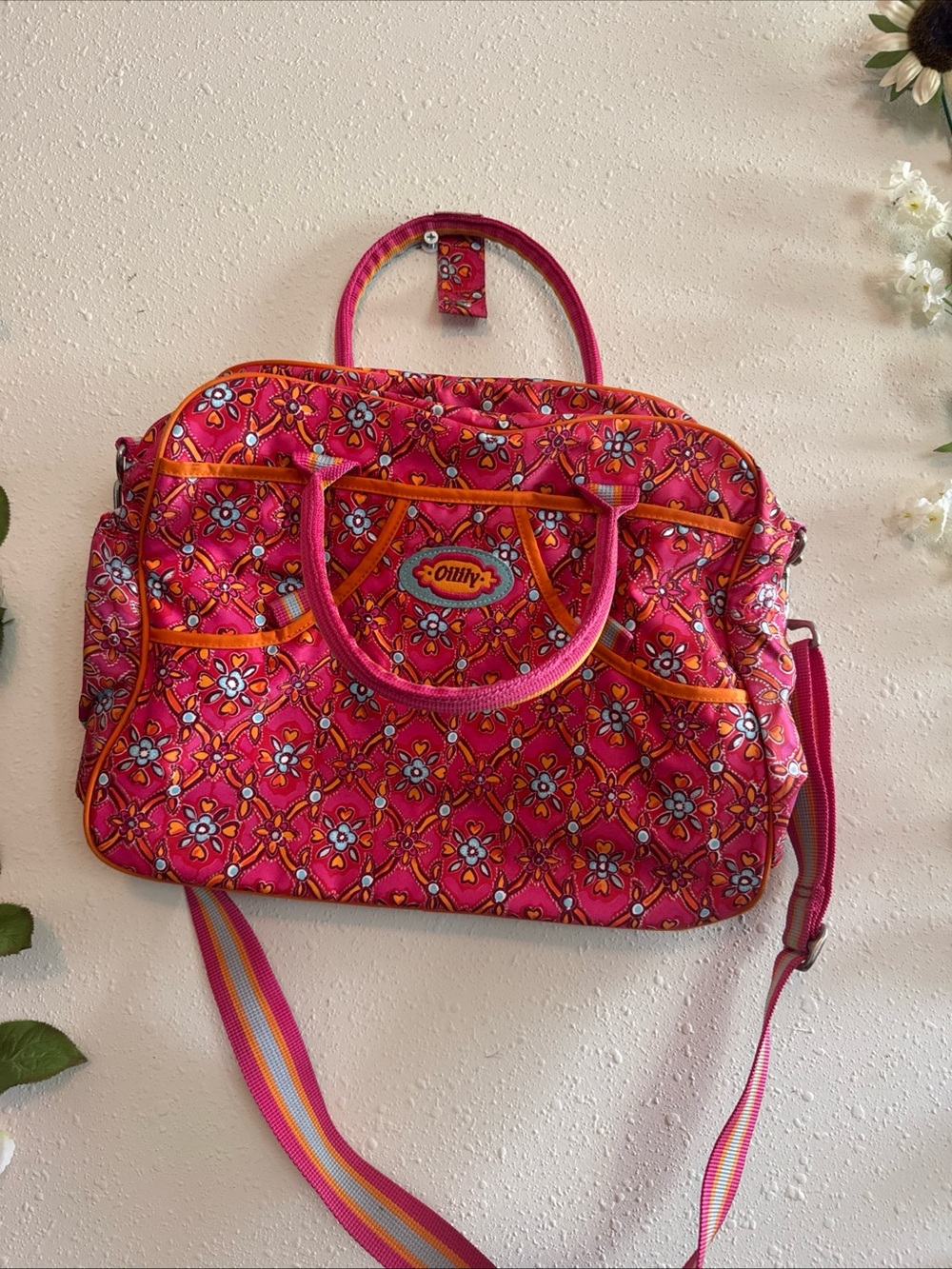 Oilily Bag Red Floral Travel With Long Crossbody Strap, Metal Feet